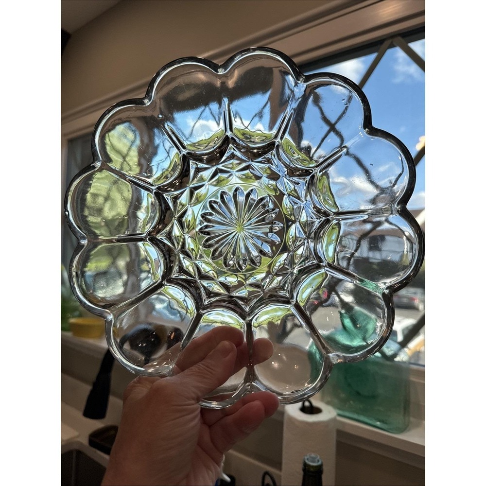 Vintage Anchor Hocking Heavy Clear Glass 10" Deviled Egg Plate Dish Tray